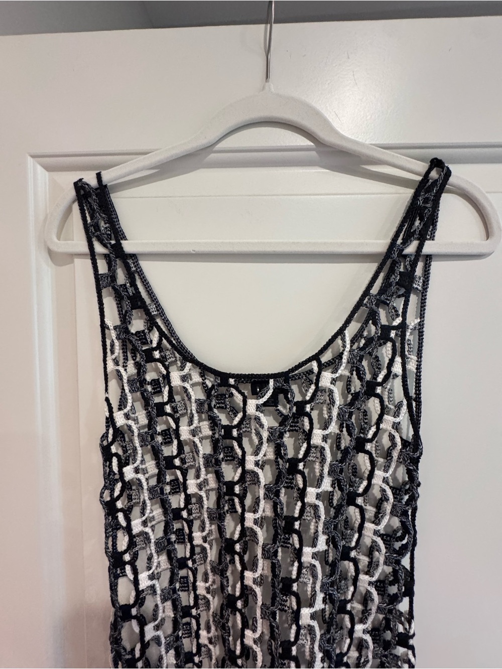 NBD Black and White Crochet Fringe Maxi Dress Cover-up - Picture 3 of 7